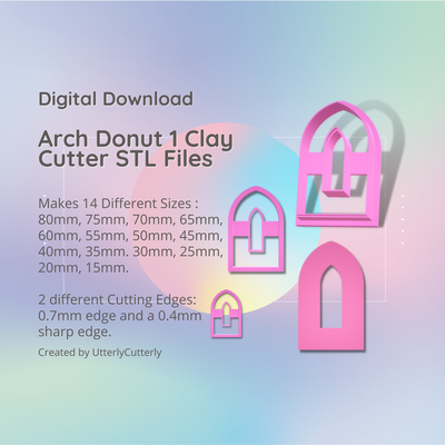 arch donut 1 clay cutter - stl digital file download- 14 sizes 2 versions earring polymer geometric embossed hexagon utterlycutterly utterly cutterly cookie fondant organic shape indie 3d print model - Mito3D