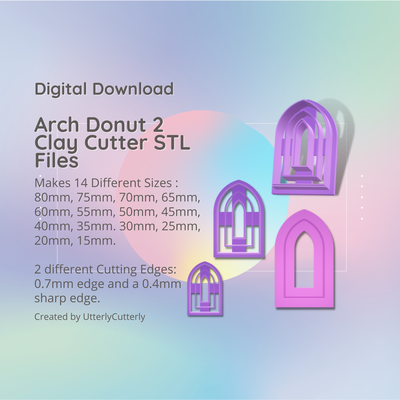 arch donut 2 clay cutter - stl digital file download- 14 sizes versions earring polymer geometric embossed hexagon utterlycutterly utterly cutterly cookie fondant organic shape indie 3d print model - Mito3D