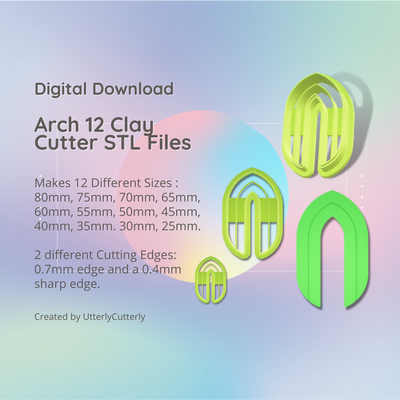 arch shape 12 clay cutter - arc stl digital file download- sizes 2 versions earring polymer geometric embossed hexagon utterlycutterly utterly cutterly cookie fondant organic indie 3d print model - Mito3D