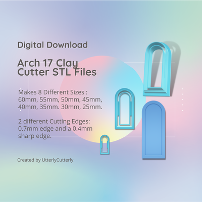arch shape 17 clay cutter - arc stl digital file download- 8 sizes 2 versions earring polymer geometric embossed hexagon utterlycutterly utterly cutterly cookie fondant organic indie 3d print model - Mito3D