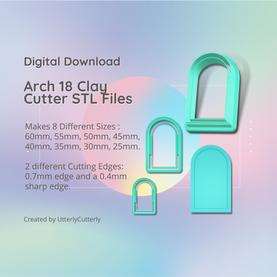 arch shape 18 clay cutter - arc stl digital file download- 8 sizes 2 versions earring polymer geometric embossed hexagon utterlycutterly utterly cutterly cookie fondant organic indie 3d print model - Mito3D
