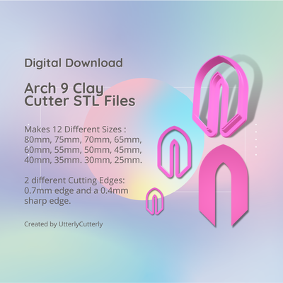 arch shape 9 clay cutter - arc stl digital file download- 12 sizes 2 versions earring polymer geometric embossed hexagon utterlycutterly utterly cutterly cookie fondant organic indie 3d print model - Mito3D