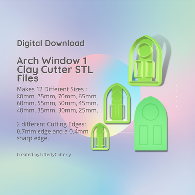 arch window 1 clay cutter - stl digital file download- 12 sizes 2 versions earring polymer geometric embossed hexagon utterlycutterly utterly cutterly cookie fondant organic shape indie 3d print model - Mito3D