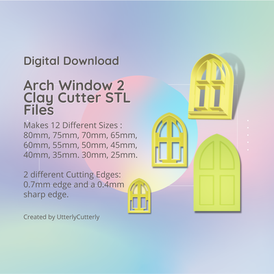 arch window 2 clay cutter - fairy door stl digital file download- 12 sizes versions earring polymer geometric embossed hexagon utterlycutterly utterly cutterly cookie fondant organic shape indie 3d print model - Mito3D