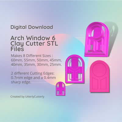 arch window 6 clay cutter - fairy door stl digital file download- 8 sizes 2 versions earring polymer geometric embossed hexagon utterlycutterly utterly cutterly cookie fondant organic shape indie fashion 3d print model - Mito3D