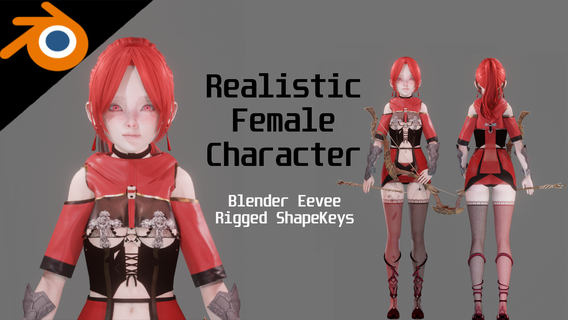 archer girl - realistic female character blender eevee Art bow arrow young woman blender3d model white redhead cute body anime asian people 3d print model - Mito3D