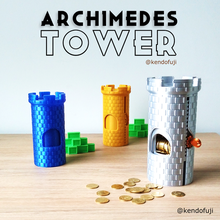 archimedes tower gadget piggy bank money school kids coins print-in-place decor art desk office 3d print model - Mito3D