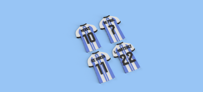 argentina t-shirt keychain key rings champion world cup mudialistas messi paul di maria martinez 3d print model - Mito3D