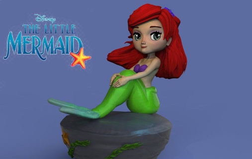 Ariel pequeno sereia Disney Princesa mar oceano peixe posket qposket funko chibi fofa pop kpop 3d print model - Mito3D