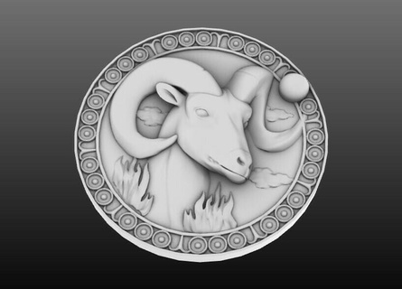 aries zodiac medallion 3d model sculpture art sculptures statue horoscope pendants jewelry animal character goat pendant gold ram sheep 3d print model - Mito3D