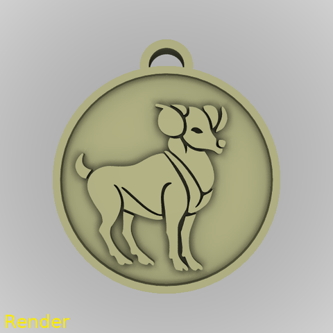 aries zodiac medallion pendant jewelry 3D print model - Mito3D