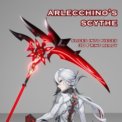 arlecchino's scythe -- genshin impact 3d print ready sliced pieces game arlecchino weapon cosplay prop fatui harbinger childe traveler archon 3d print model - Mito3D