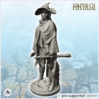 armed gentleman cape pointed hat 16 - medieval fantasy magic feudal old archaic saga 28mm 15mm scenery figure statue miniatures resin character rpg terrain diaroma mini middle age dark fantastic war traditionnal empire village 3d print model - Mito3D