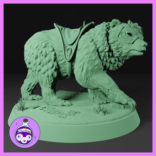 armored grizzly bear brown steed mount saddle ttrpg dnd dungeonsanddragons miniature pathfinder 3d print model - Mito3D