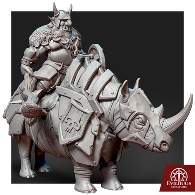 armored rhino vanguard game armor orc orcs dark fantasy warrior mace axe sword miniature adventure minis d&d dnd ttrpg wargaming 32mm 5e evilbugs 3d print model - Mito3D