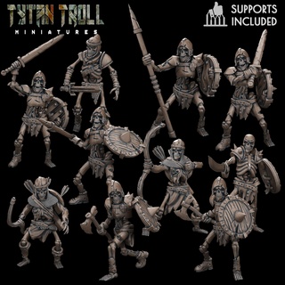 blindado esqueleto pacote pre supported jogos zumbi Morto vivo fantasia tytantroll miniaturas escultura dnd esqueletos Guerreiro mortal 3d print model - Mito3D