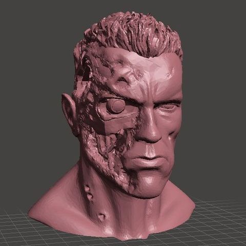 arnold t2 style battle damaged terminator inspirited bust 3d print various t800 t1000 3D print model - Mito3D