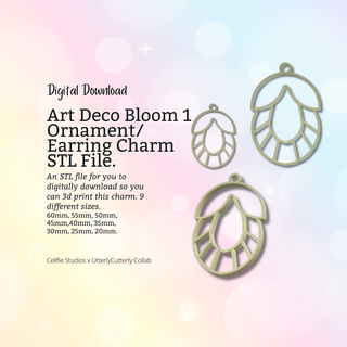art deco bloom 1 earring charm stl file - digital download -9 sizes- necklace keyring modern design Jewelry bezel finding jewellery jewelry resin flower making mold boho chick fashion 3d print model - Mito3D