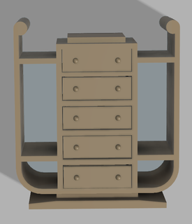 art deco chest 5 draws shelves draw shelf table tables simple doll dolls house scale furniture 3d print model - Mito3D