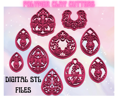 art nuevo polymer clay cutters set 7 earrings 3d print model - Mito3D