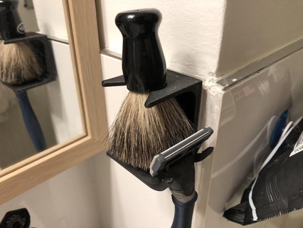 art shaving brush holder & blade hanger bathroom 3d print model - Mito3D