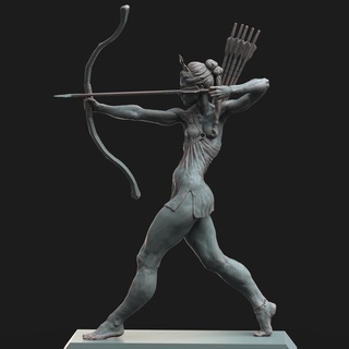 Artémis art femme personnage fille femelle Humain corps miniatures figurines sculpture impression grec archer pose collectionner Flèche arc 3d print model - Mito3D