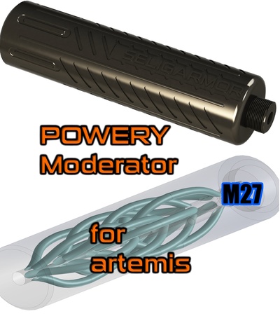 artemis power supplier noise reducer designed to gain m27 fix pp750 zasdar snowpeak moderator silencer pr900 pr 900 p35 p15 3d print model - Mito3D