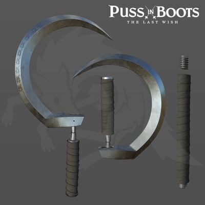 articulated death wolf sickle scythe puss in boots 2 last cosplay 3d model sickles twin dreamworks weapon prop 3d print model - Mito3D