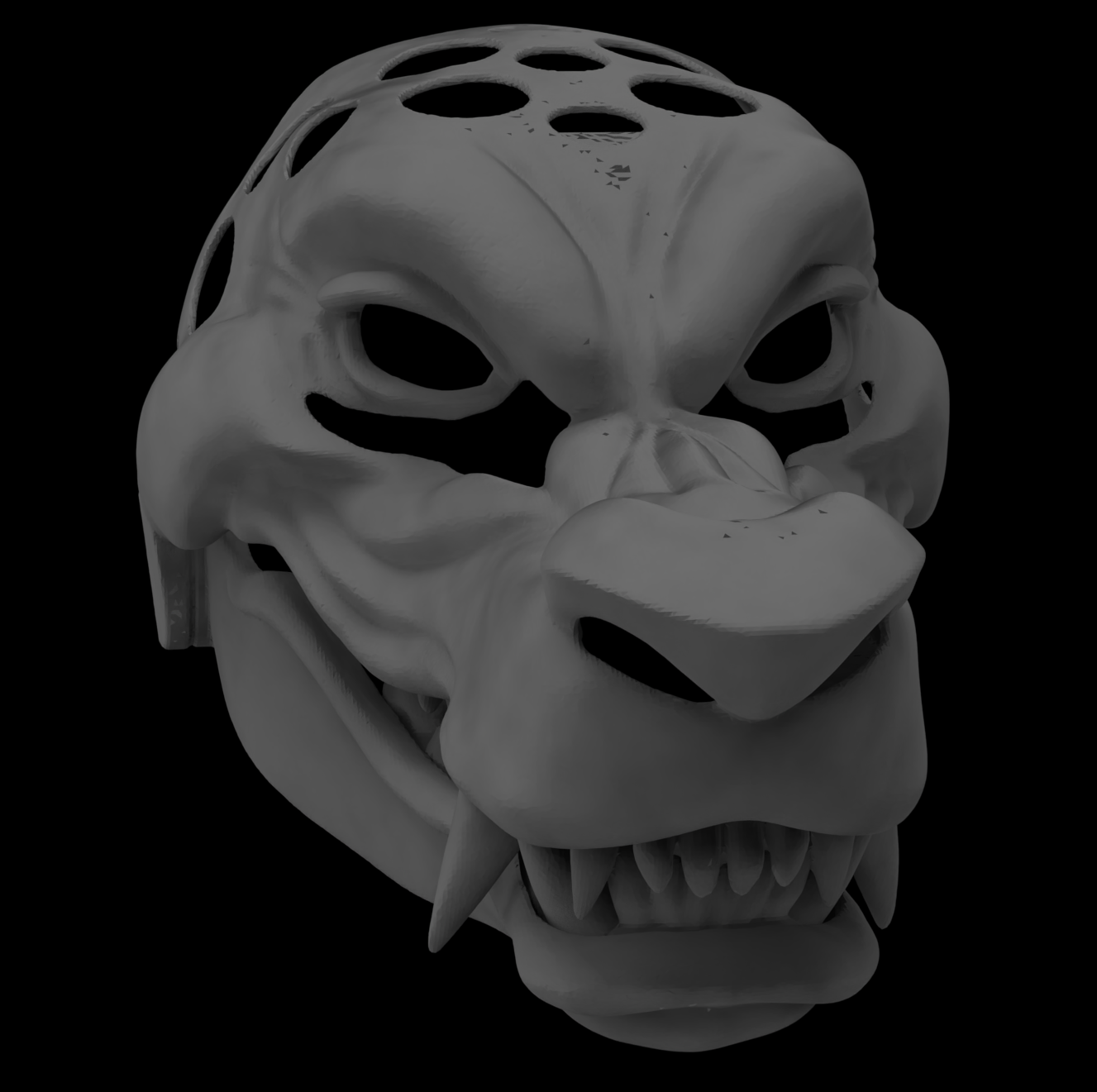 articulado sorrindo lobisomem mascarar cabeça base criatura monstro Bruxas fursuit cosplay traje peludo 3D print model - Mito3D