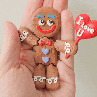 articulated print-in-place gingerbread - sweet valentine print in place fun art cookie shrek happy valentine's toy 3d keychain trendy gift love ginger bread diy 3d print model - Mito3D