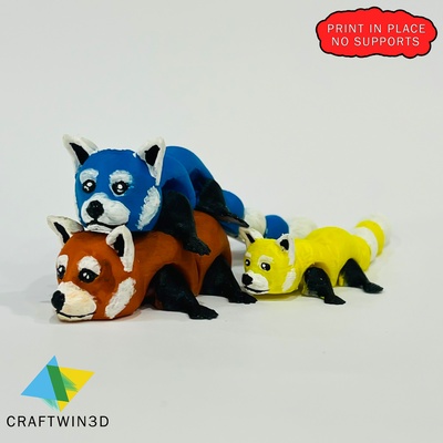 articulated red panda flexi flexy flexible cute print in place no supports animal toy 3d print model - Mito3D
