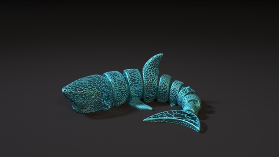 articolato squalo flessibile voronoi articolando grande bianca pesce giocattolo acqua mare 3d print model - Mito3D
