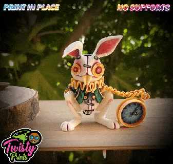 articulé blanc lapin art animal jouet Alice cadeau l'amour ami chanceux sculpter créature Halloween regarder l'horloge pays merveilles 3d print model - Mito3D