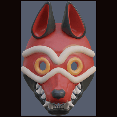 articulated wolf mask san - princess mononoke 1997 halloween oni ghibli 3d print model - Mito3D