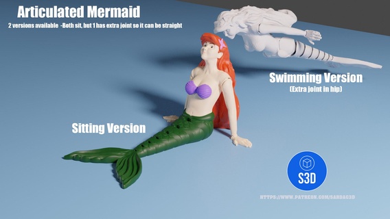 articulted mermaid wiggle doll flex print place supports gift articulated flexi easy resin animal flexible sea cute areal 3d print model - Mito3D