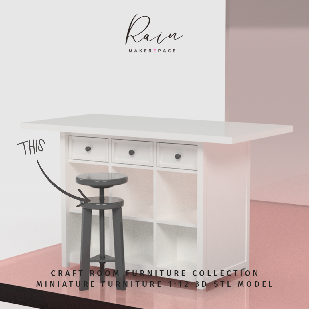 artist stool miniature crafter sewing room furniture 1 12 scale dollhouse crafting 3d cad models stl format printing sauder craft pro series work table hutch storage cabinet organizer open 3D print model - Mito3D