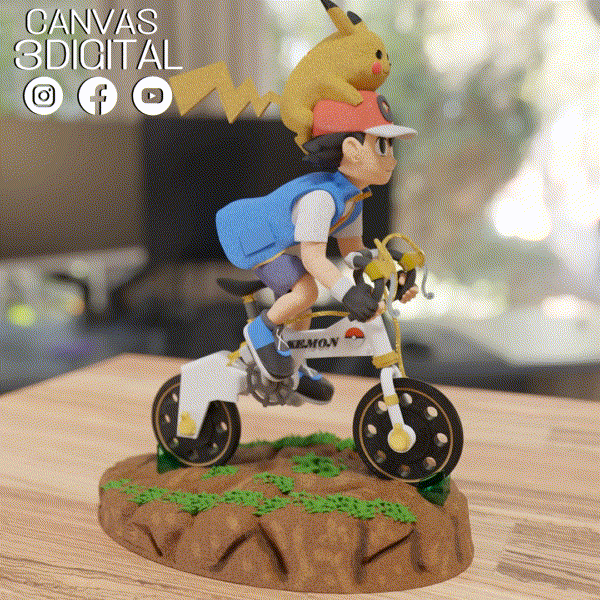Asche Pikachu Pokémon Fahrrad Drachen Charizal niedrig poly Miniatur Fantasie 3D print model - Mito3D