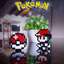 cendre pokebola pack Pokémon youbit 8bit Pixel art dessin animé magnétique nintendo pokeball rouge 3d print model - Mito3D