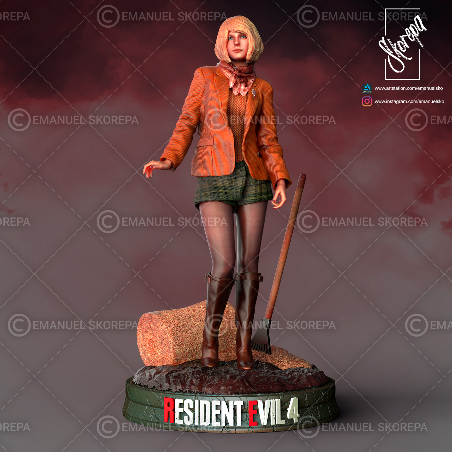 Ashley Graham re4 Remake Bewohner böse Leon Kennedy Zombie Regenschirm Waschbär Virus Stadt Dioram stl 3dprint Sammlerstück Zahl Grusel Diorama Skulptur 3D print model - Mito3D