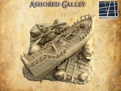 ashored galley 28 mm tabletop terrain ruin rpg dnd medieval supportfree old shipwreck destroy structure playable interior modular 28mm 25mm 15mm wargame 3d print model - Mito3D