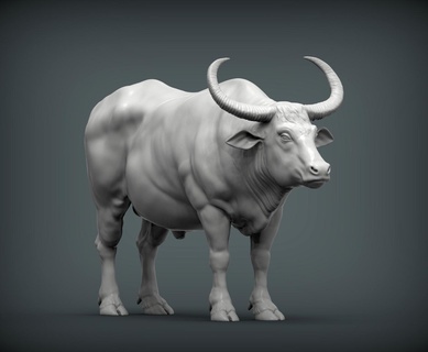 asiático búfalo 3d impresión modelo raza toro vaca carne escultura ganado bovino animales mamífero granja herbívoro filete esculturas vaquero Arte 3d print model - Mito3D