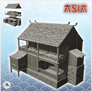 asian building annexes double balconies 18 - medieval asia feudal traditionnal ninja oriental wargaming architecture tabletop miniatures scenery wargame game terrain house accessories katanas japan korean zen clash china japon far east chinese 3d print model - Mito3D