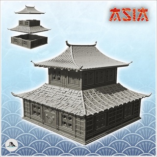 asian building double roofs monumental wooden door 24 - medieval asia feudal traditionnal ninja oriental wargaming architecture tabletop miniatures scenery wargame game terrain house accessories katanas japan korean zen clash china japon far east chinese 3d print model - Mito3D