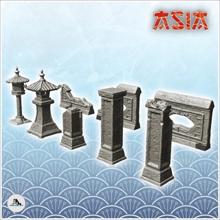 asian outdoor decoration set 6 - medieval asia feudal traditionnal ninja oriental wargaming architecture tabletop miniatures scenery wargame game terrain house accessories katanas japan korean zen clash china japon far east chinese 3d print model - Mito3D