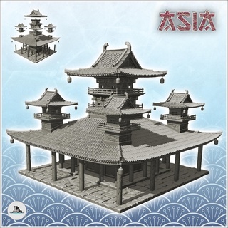 asian palace five towers large roof 28 - asia terrain clash katanas tabletop rpg china korea architecture miniatures building scenery wargame figures game oriental fantasy games accessories korean temple zen vietnam world war two pacific malaysia 3d print model - Mito3D