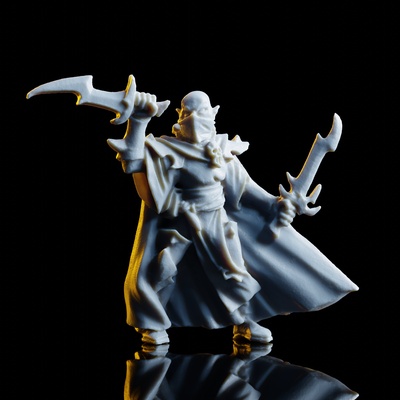 assassin double poignards sombre elfe elfes assassins wargaming fantaisie 28mm donjons dragons table âge of aos stl druchii naggaroth héros poison 3d print model - Mito3D