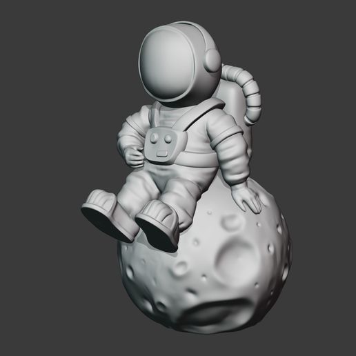 astronauta sentado Luna imprimible modelo cosmonauta chibi figura esculpido gratis espacio estrellas planeta 3D print model - Mito3D