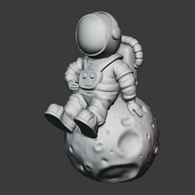 astronaute séance lune imprimable modèle cosmonaute chibi figure sculpté libre espace étoiles planète 3d print model - Mito3D