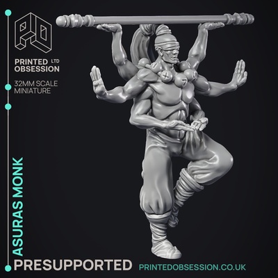 asuras monk - heaven hath no fury presupported illustrated stats 32mm scale game dnd d&d dungeons dragons miniature tabletop game pathfinder rpg creature monster 5e fantasy wargaming 3d print model - Mito3D