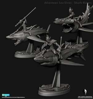 atlantino mar elfos Tubarão cavaleiros feroz tubarões jogos máquina guerra cabeça martelo Idoneth Deepkin baleia 3d print model - Mito3D